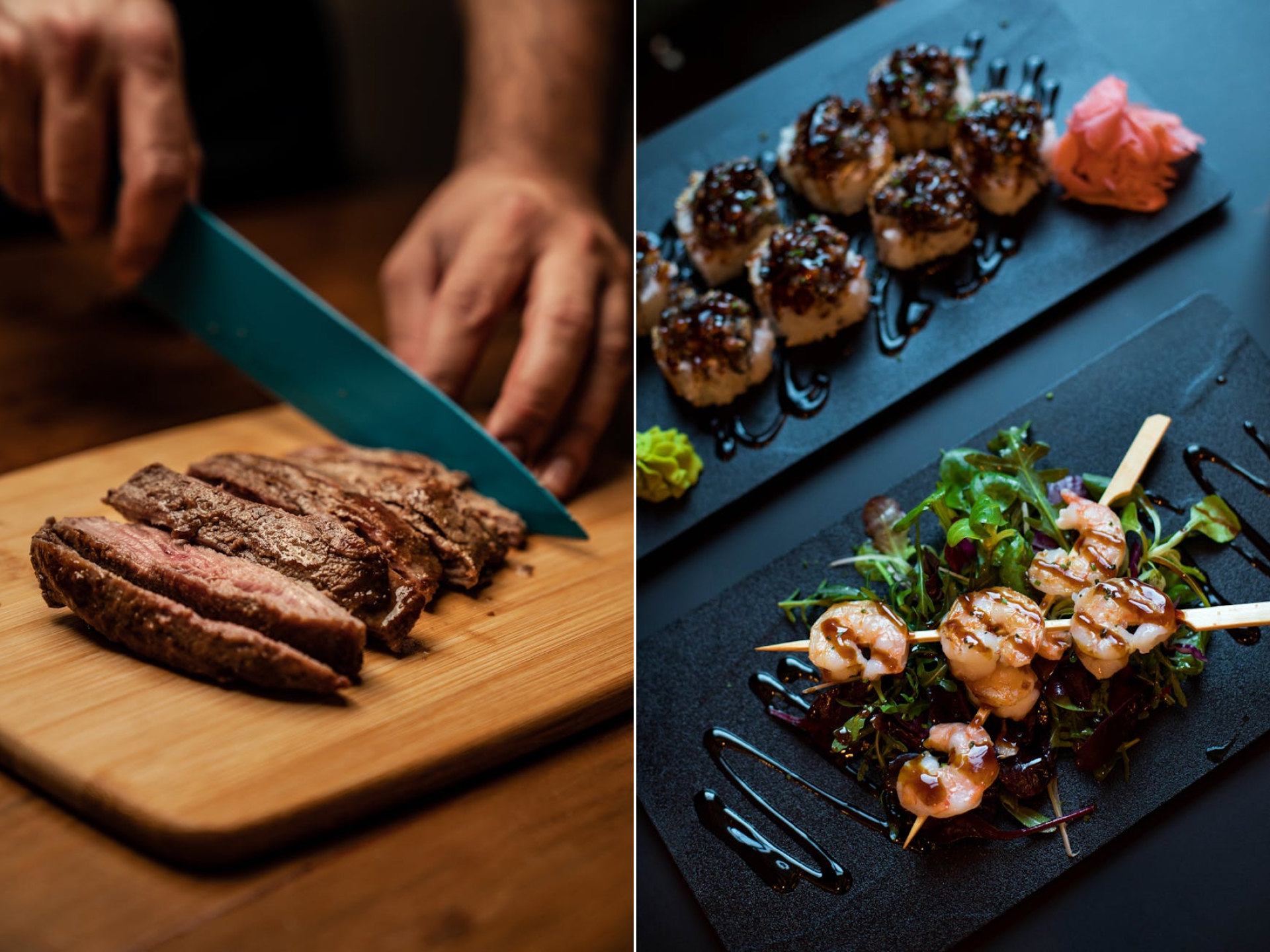 A selection of steak and seafood at a restaurant in Sanur