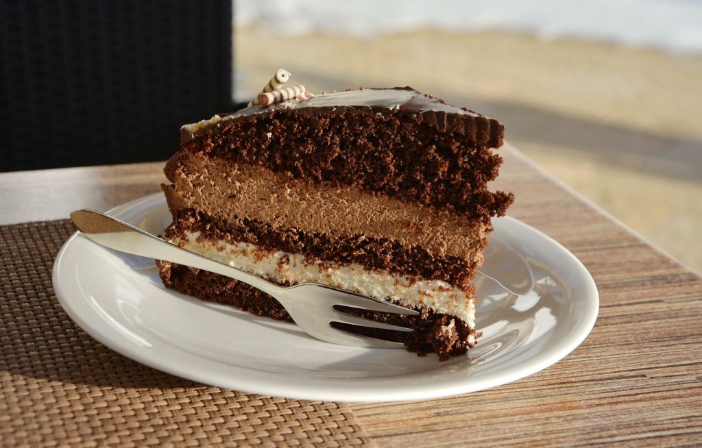 A slice of chocolate cake