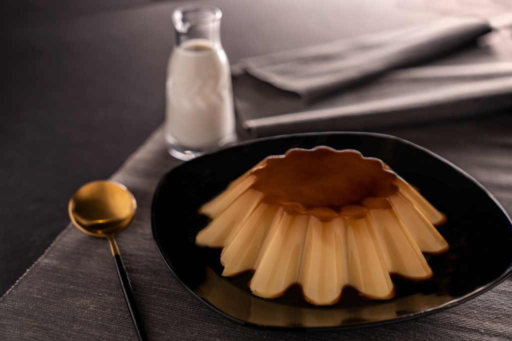 A Crème Caramel dessert at a steakhouse