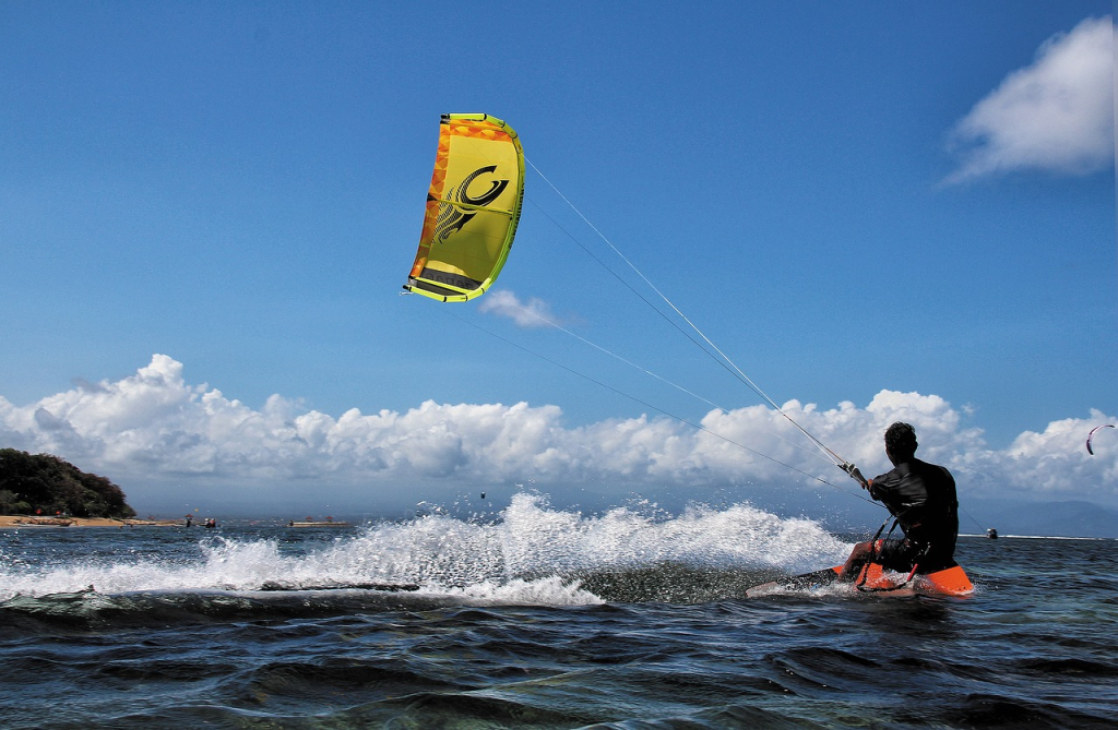A kite surfer in Kuta beach, Bali