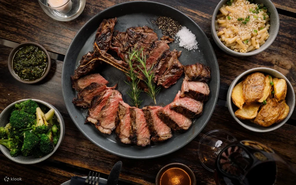 Steak and varies sides and sauces from The Grumpy Butcher Bali