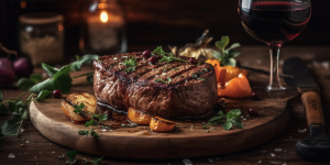A steakhouse entree of a rib eye